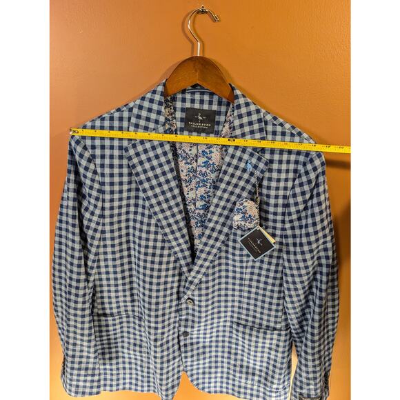 NEW Taylorbyrd 44R Men's Linen / Cotton Yale Blue Checkered Blazer - Picture 4 of 11